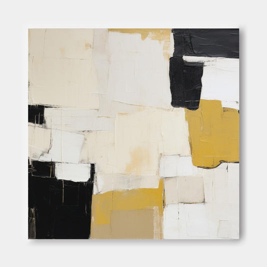 Structure in Ochre - Textured Black White Painting Abstract