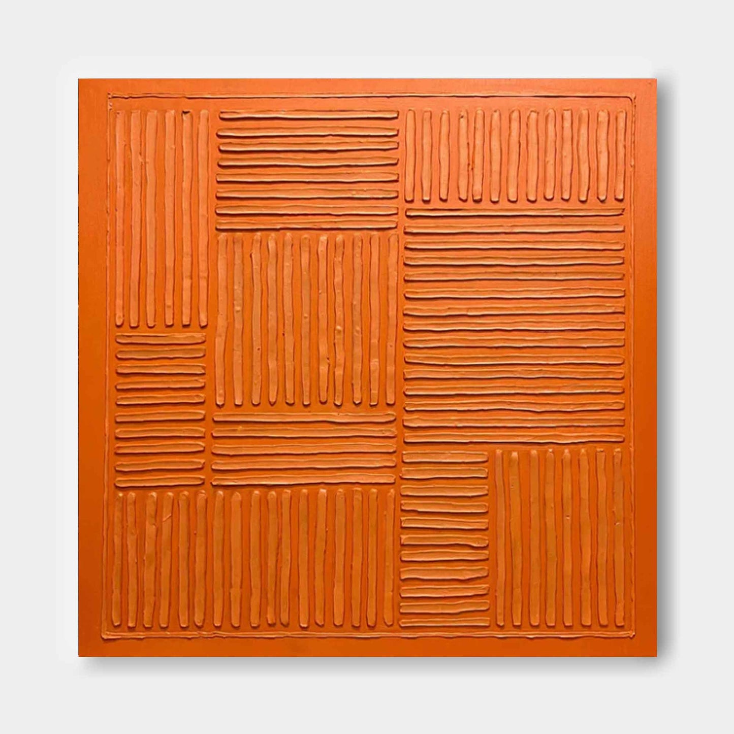 Terra Grid - Textured Burnt Orange Geometric Abstract Wall Art