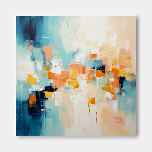 Urban Sunset - Abstract Teal Orange Wall Art, Large Expressionist Painting