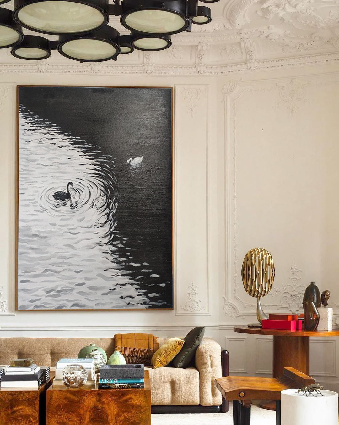 Duality - Black and White Art Paintings of Swans on Water
