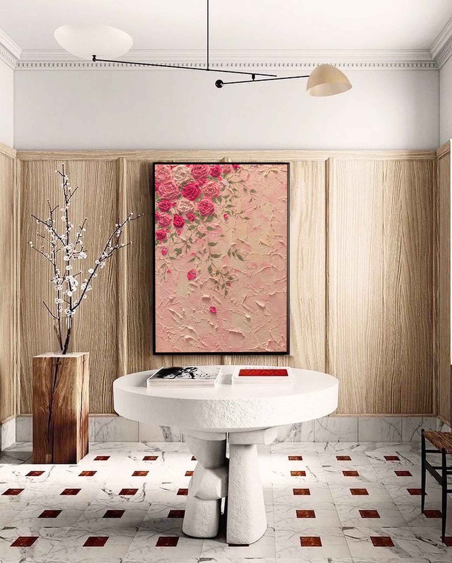 Vintage Bloom - Textured Rose Wall Art, Shabby Chic Painting
