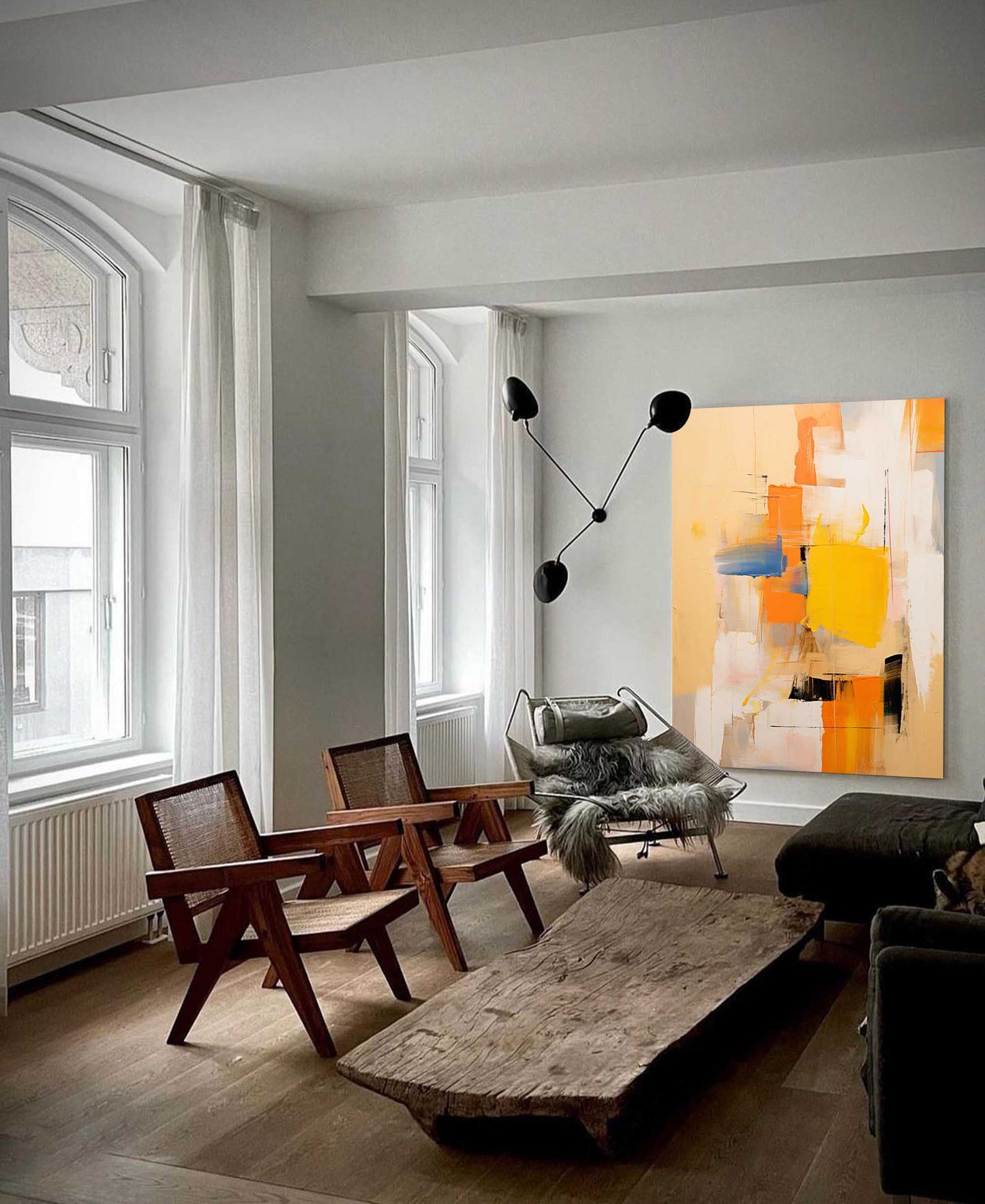 Sunset Cityscape - Yellow and Abstract Orange Wall Art