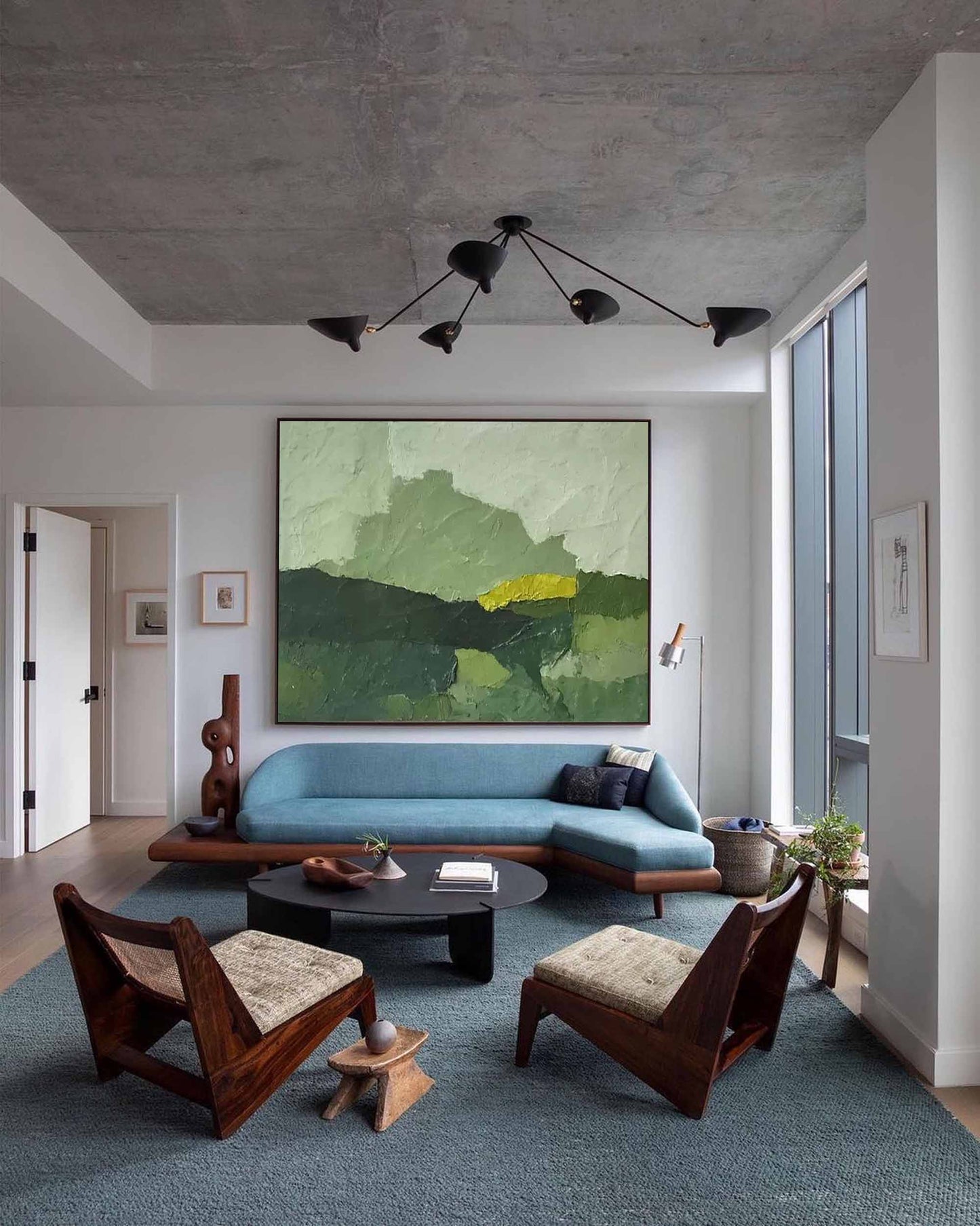 Verdant Hills - Minimalist Landscape Art, Textured Green Abstract Canvas