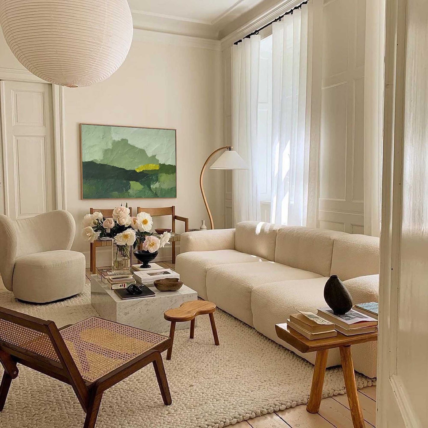 Verdant Hills - Minimalist Landscape Art, Textured Green Abstract Canvas