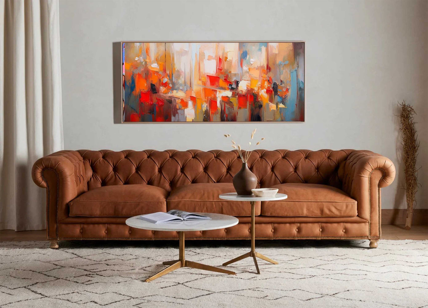 Urban Glow - Abstract Cityscape Oil Painting, Large Horizontal Art