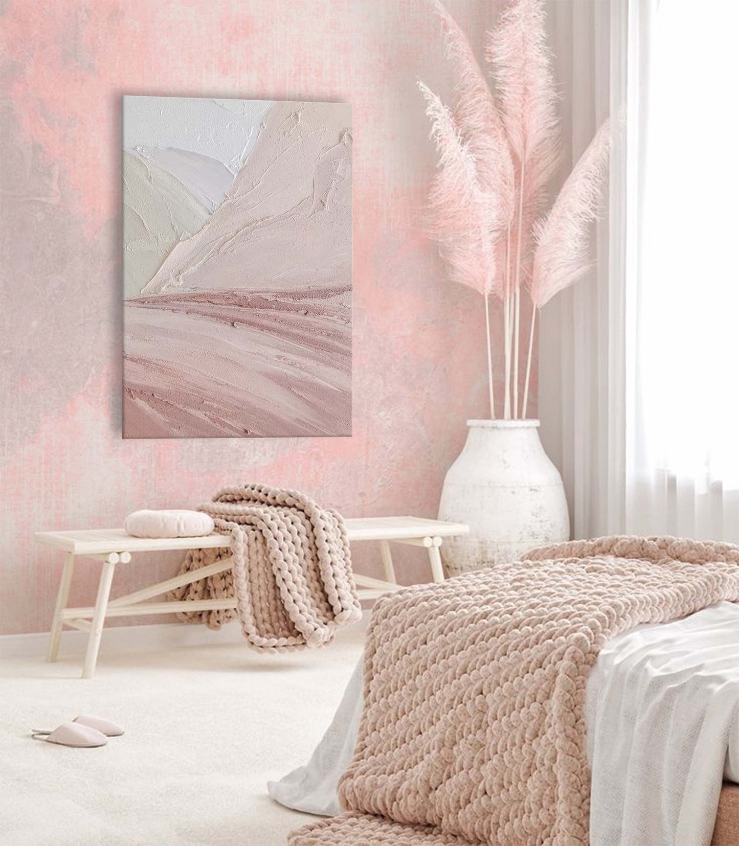 Blush Horizons - Pink Textured Wall Art Abstract Landscape Painting