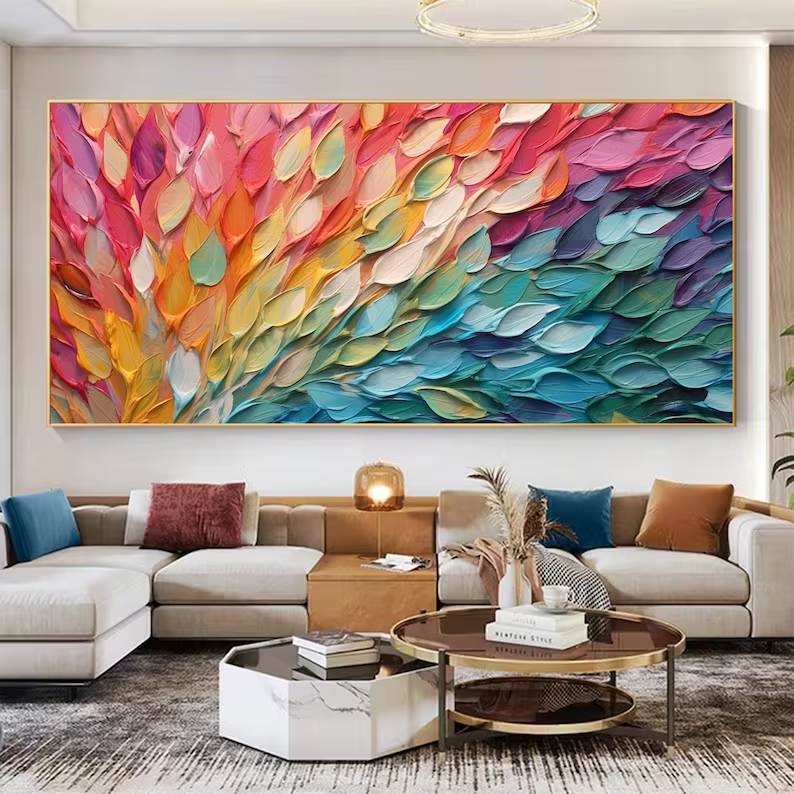 Rainbow Cascade - Vibrant Textured Horizontal Wall Art