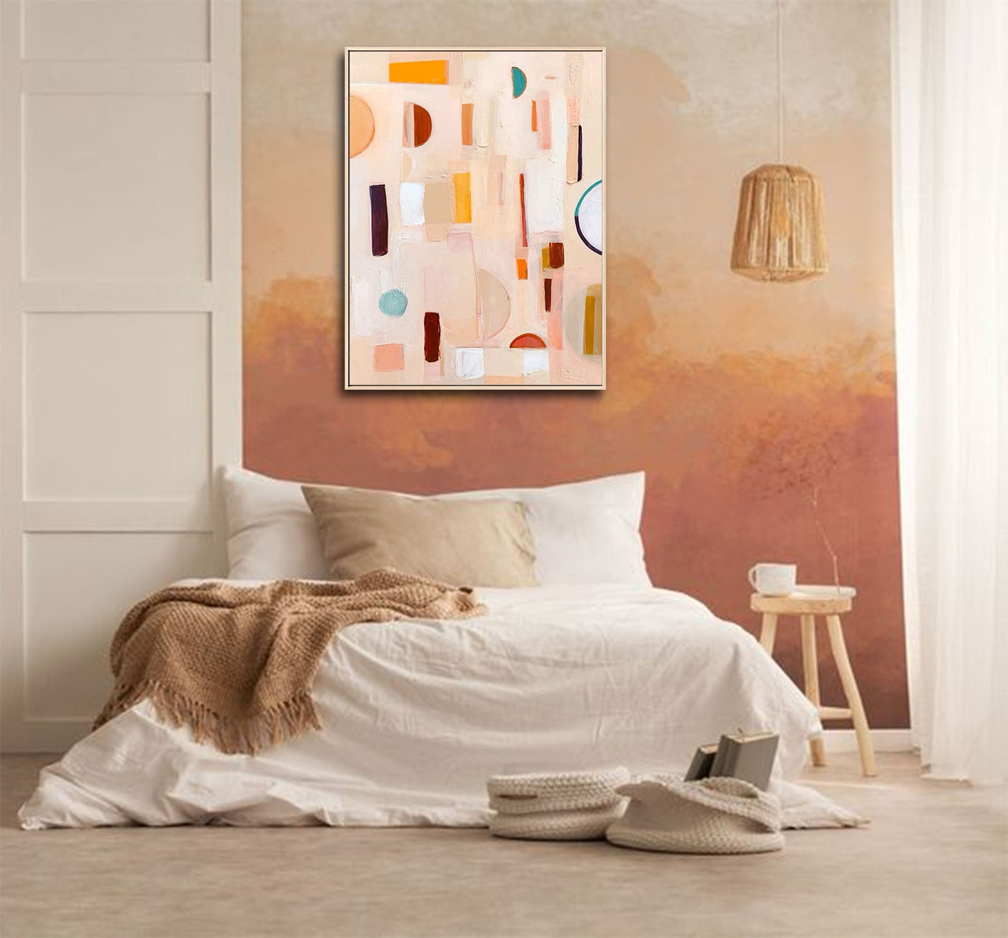 Soft Geometry - Beige and Orange Boho Wall Art Canvas Painting