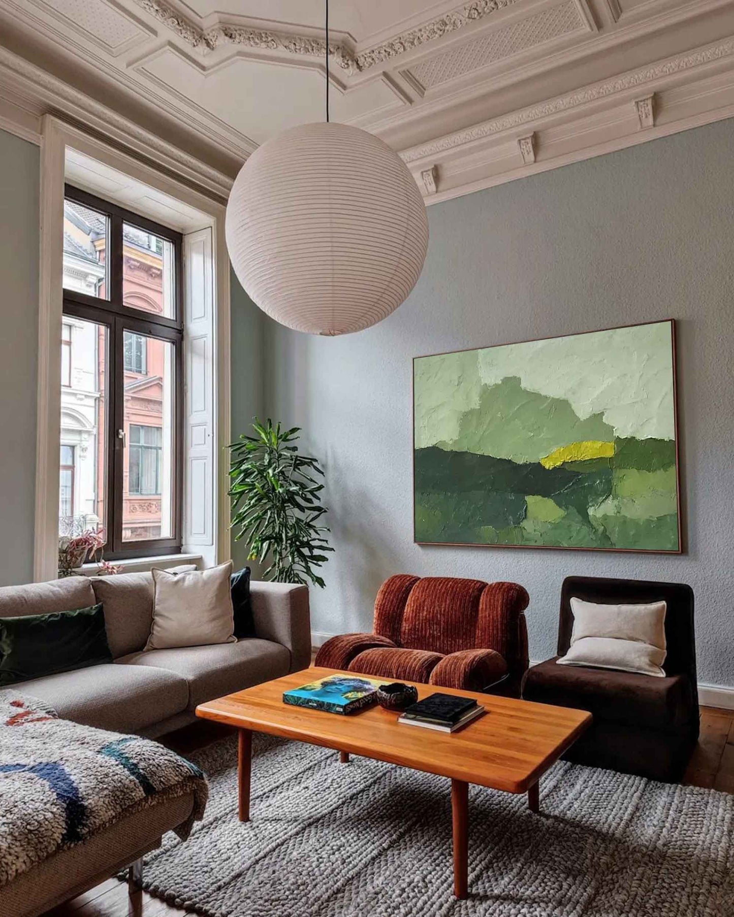 Verdant Hills - Minimalist Landscape Art, Textured Green Abstract Canvas