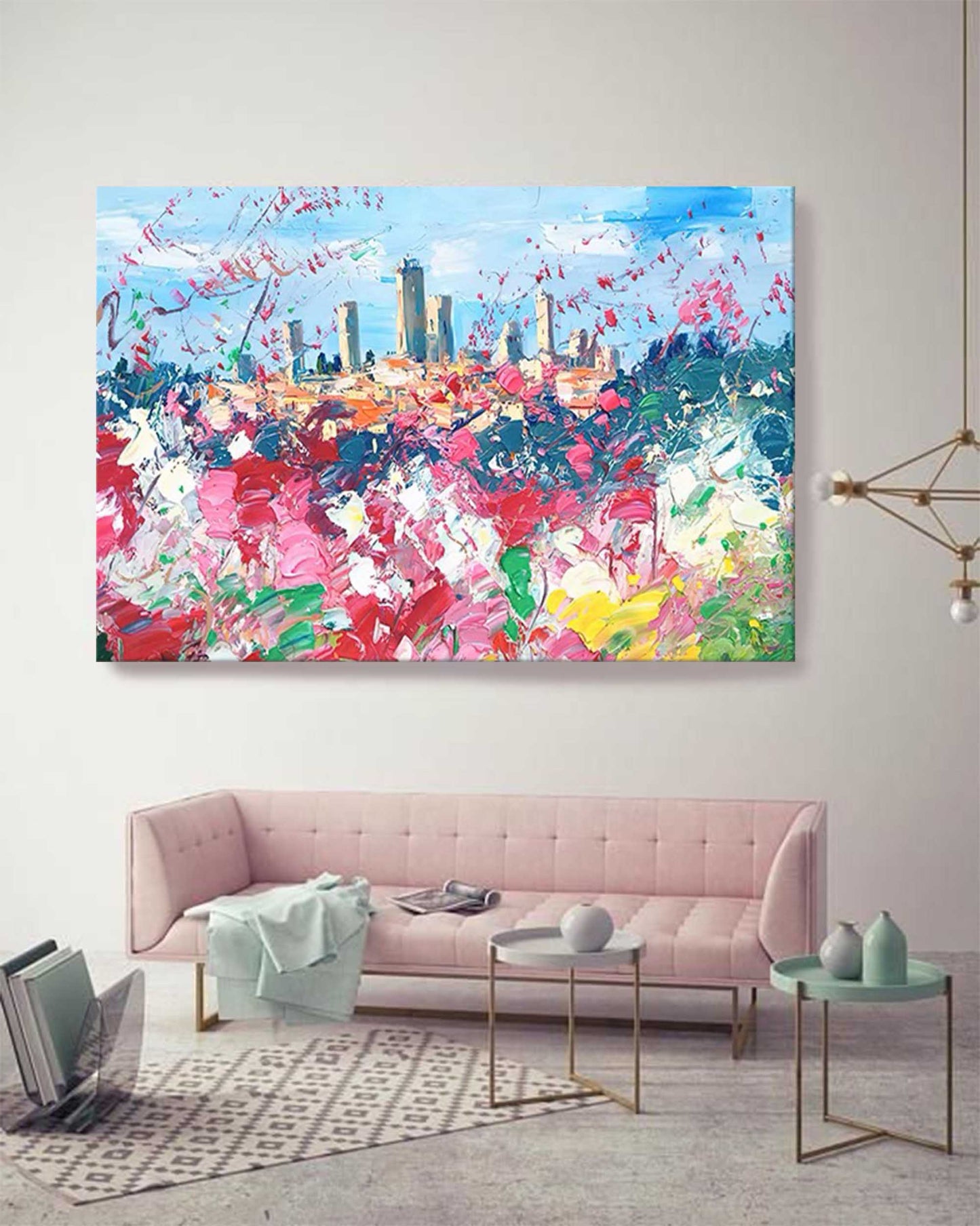 Meadow City - Abstract Flower Painting Colorful Landscape Canvas