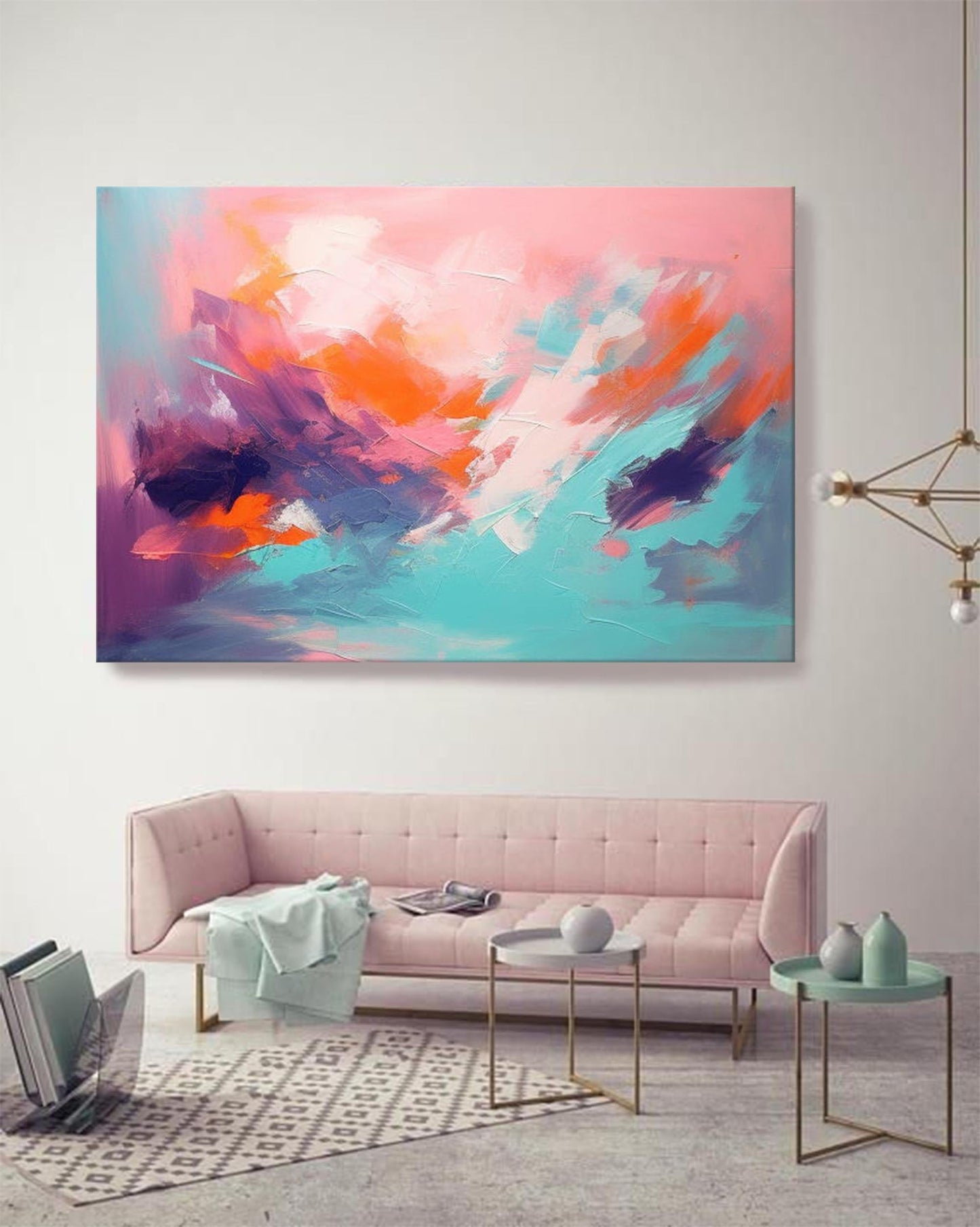 Sunset Dream - Pink and Orange Abstract Painting Horizontal Canvas