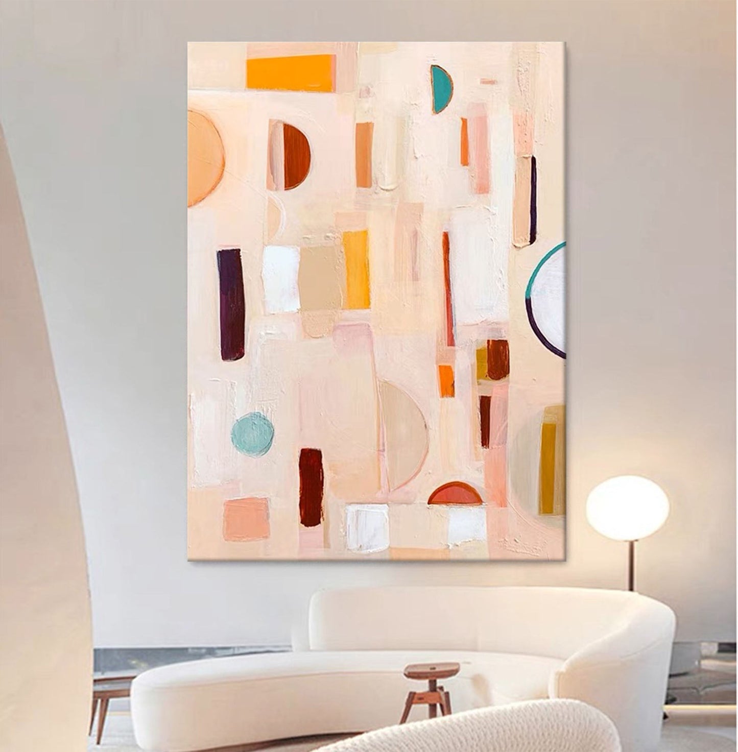 Soft Geometry - Beige and Orange Boho Wall Art Canvas Painting