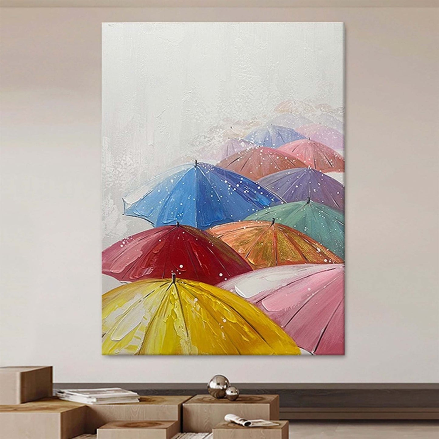 Rainy Day Joy - Colorful Wall Art Umbrella Canvas Painting