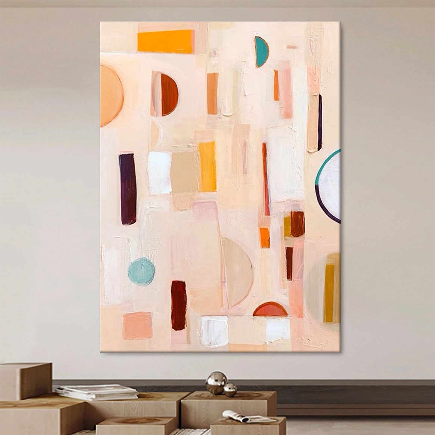 Soft Geometry - Beige and Orange Boho Wall Art Canvas Painting