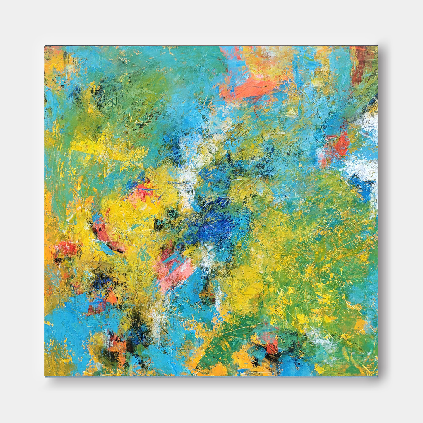 Meadow Frenzy - Blue and Green Abstract Art Textured Canvas