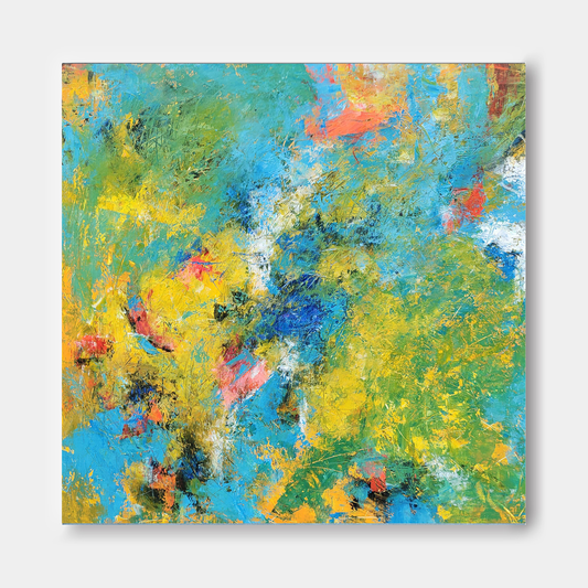 Meadow Frenzy - Blue and Green Abstract Art Textured Canvas