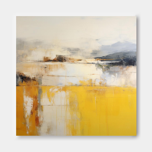 Golden Field - Yellow and Grey Abstract Landscape Wall Art