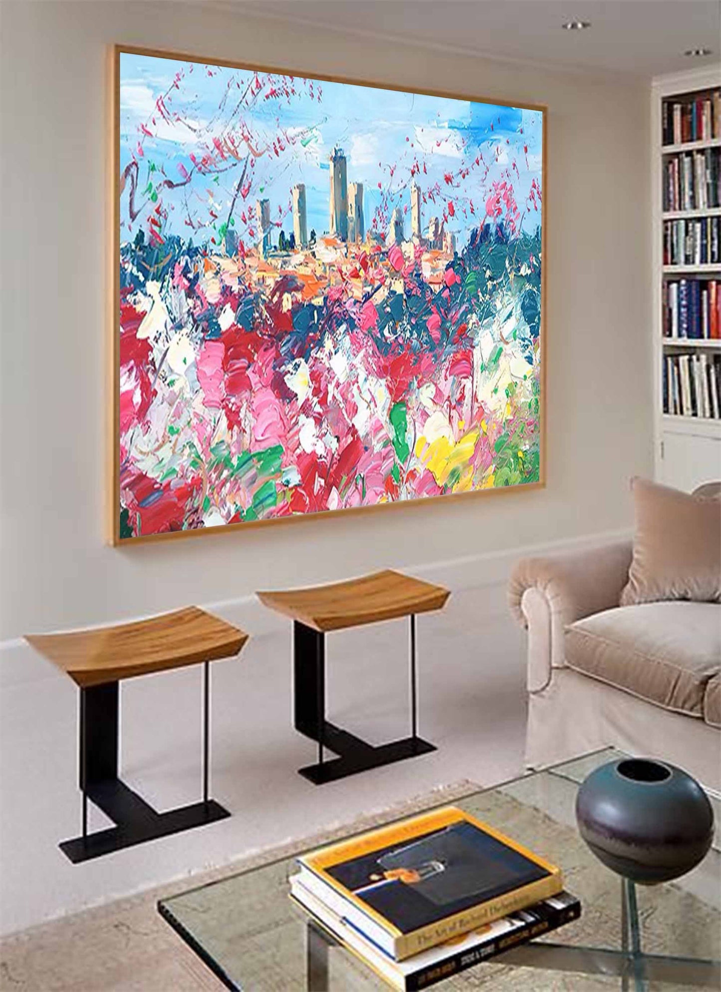 Meadow City - Abstract Flower Painting Colorful Landscape Canvas