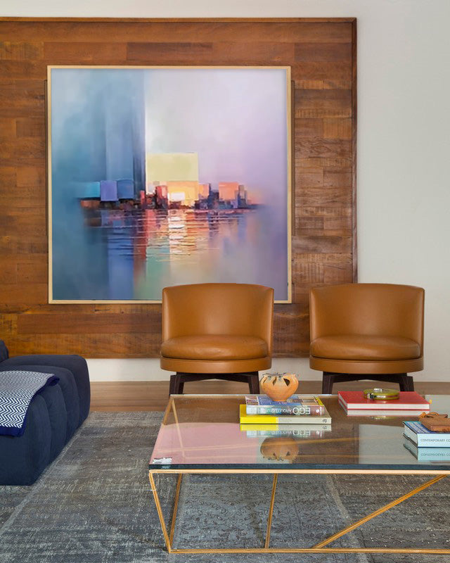 Harbor Lights - Impressionistic Cityscape Oil Painting, Abstract Urban Wall Art