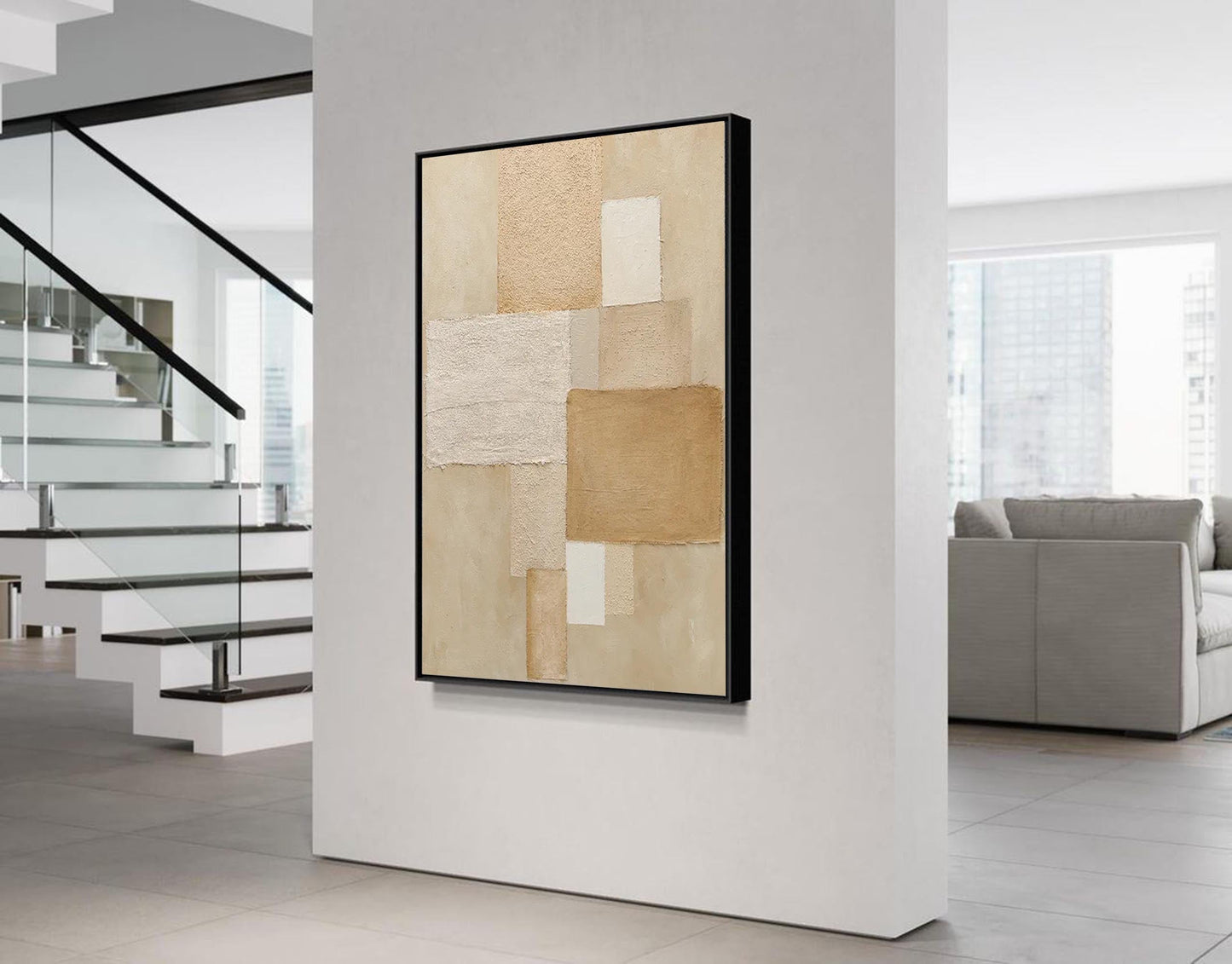 Sandstone - Abstract Collage Art, Neutral Textured Geometric Painting
