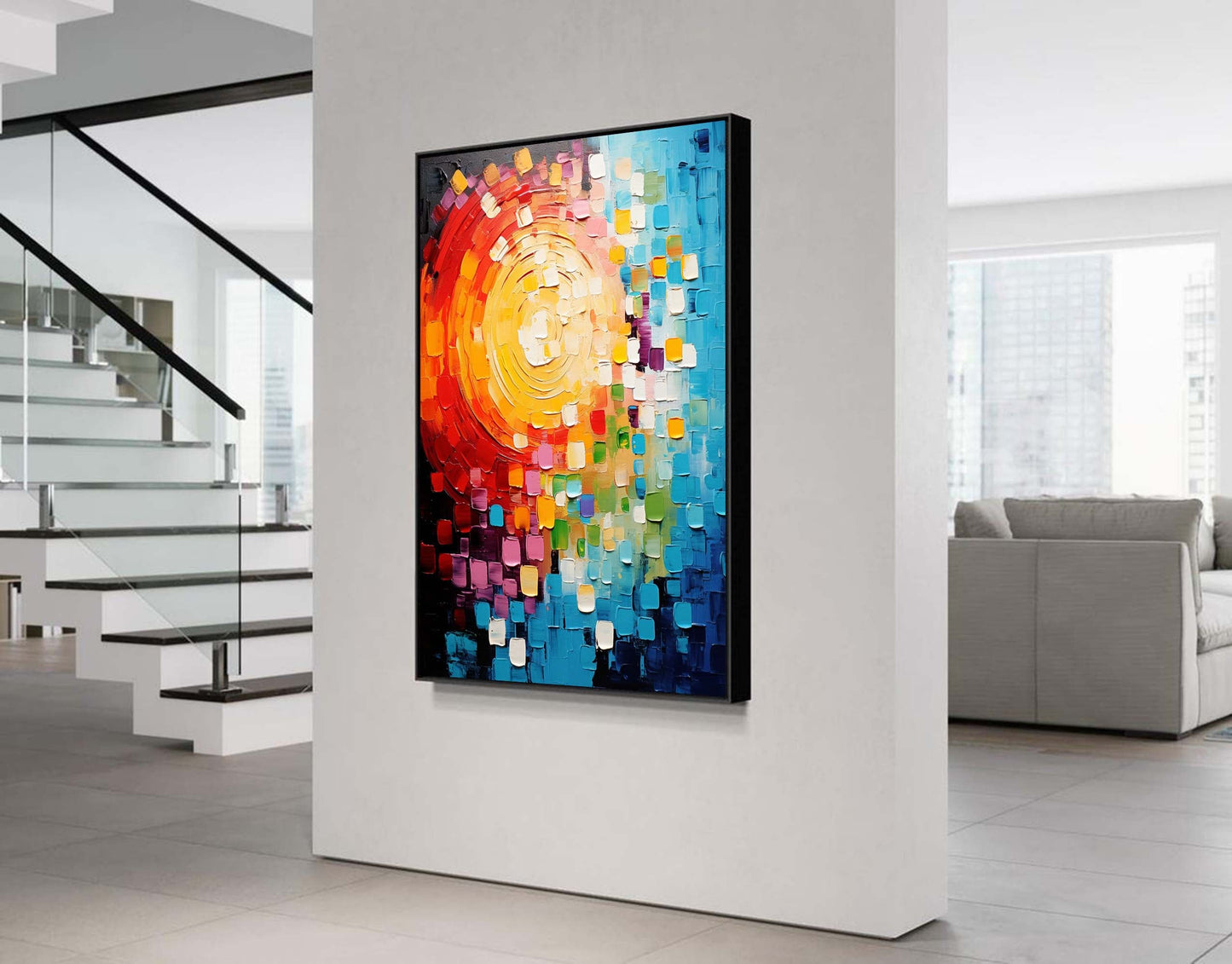 Solar Mosaic - Colorful Impasto Abstract Art with Heavy Texture
