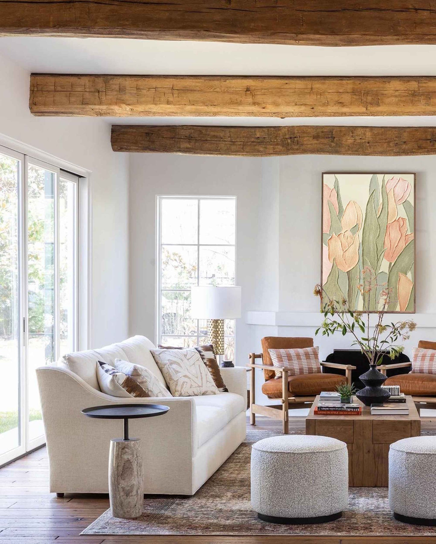 Pastel Tulips - Tall Vertical Wall Art with Heavy Texture