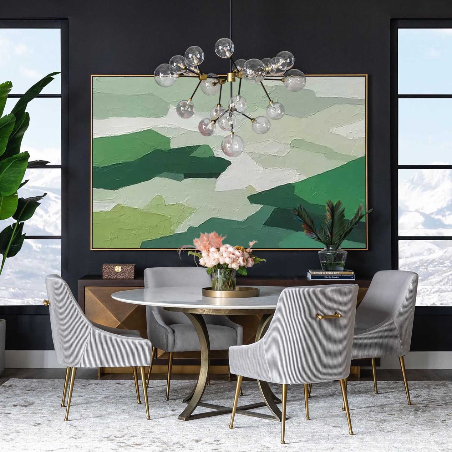 Emerald Hills - Serene Landscape Art Abstract, Textured Green Mountain Painting