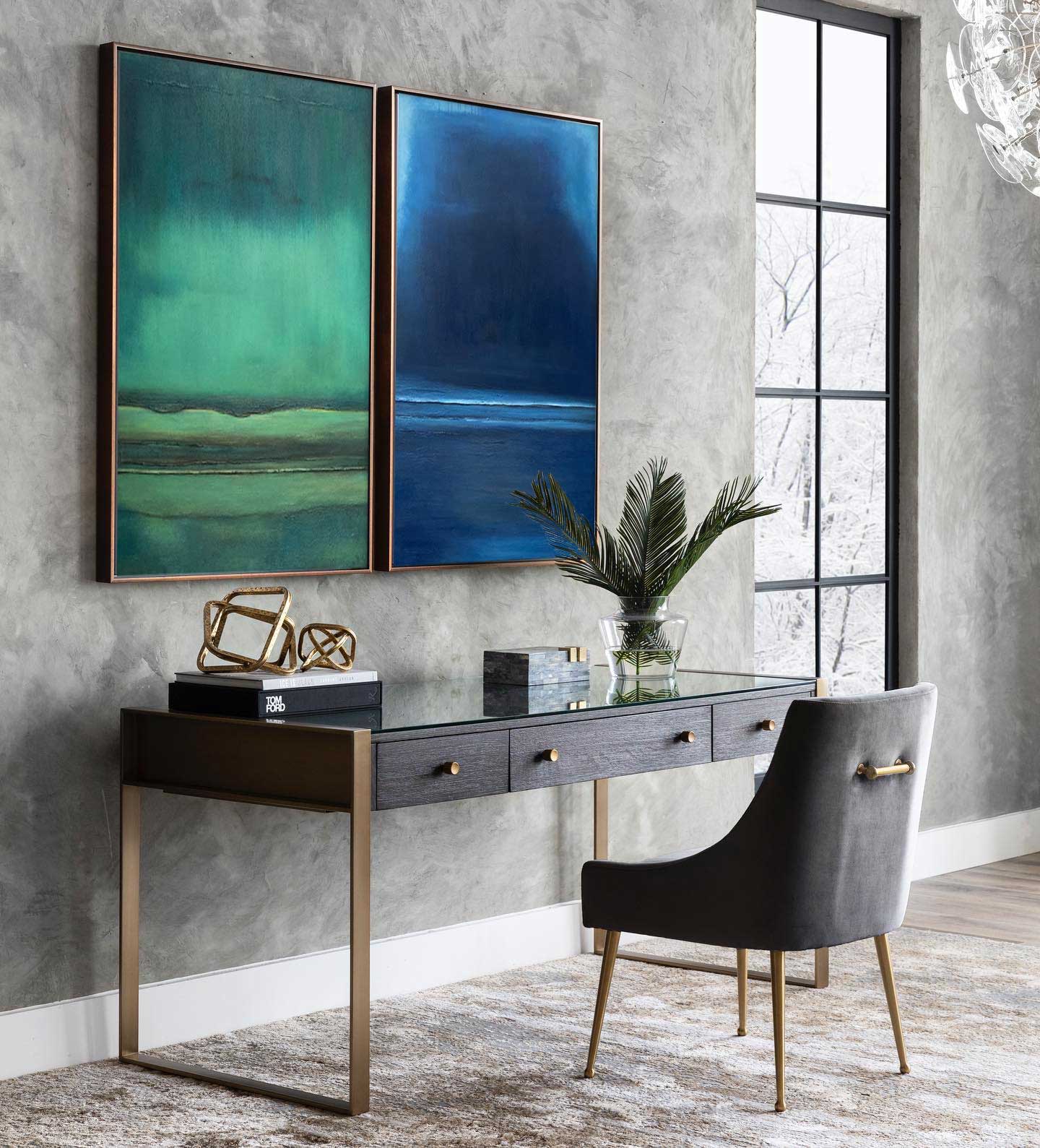 Deep Horizons - Moody Blue Green Abstract Art Diptych