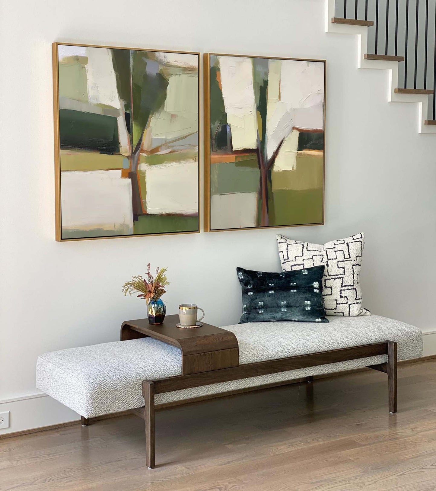 Olive Grove Diptych - Modern Abstract Tree Painting Set