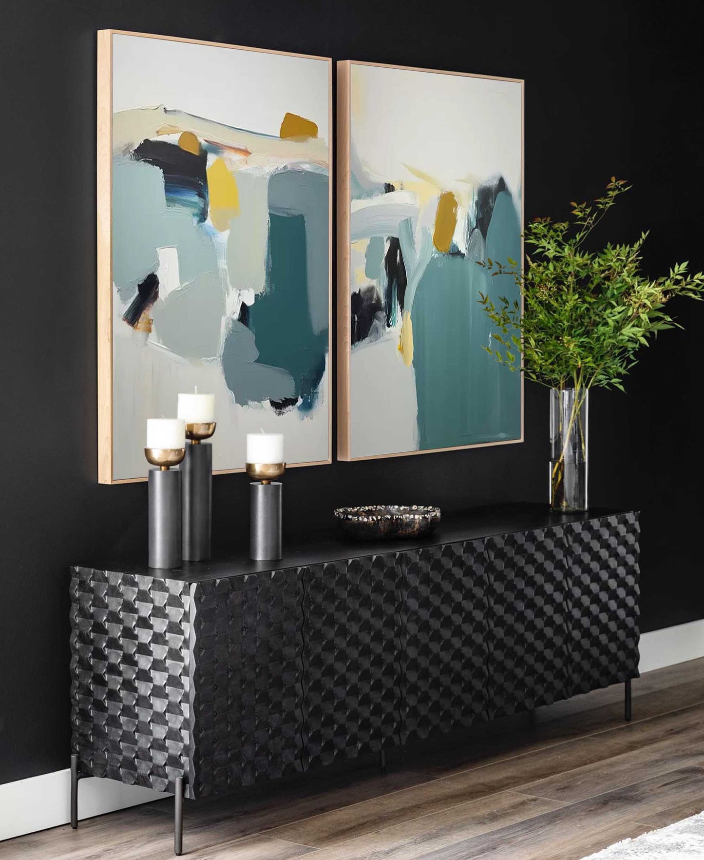 Muted Hills - Serene Green and Yellow Diptych Wall Art Set