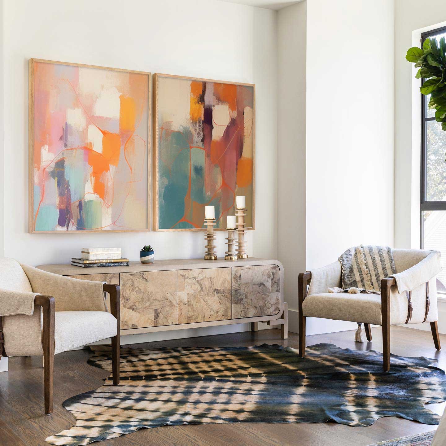 Vibrant Energy - Set of 2 Colorful Paintings, Abstract Diptych Wall Art