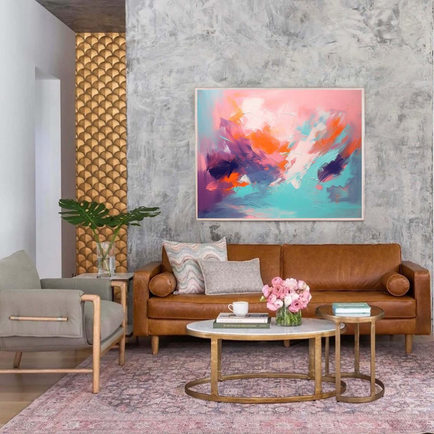Sunset Dream - Pink and Orange Abstract Painting Horizontal Canvas