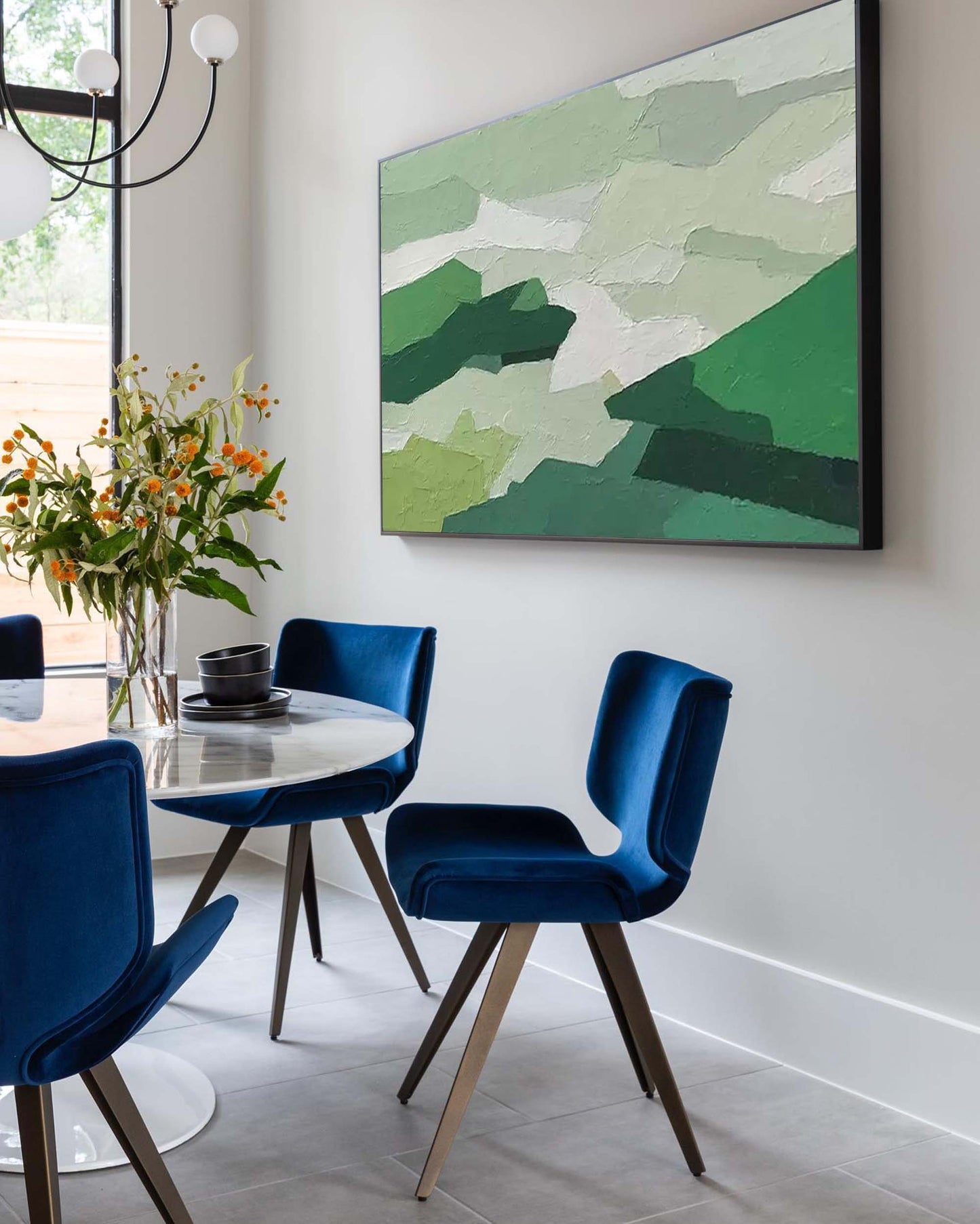 Emerald Hills - Serene Landscape Art Abstract, Textured Green Mountain Painting