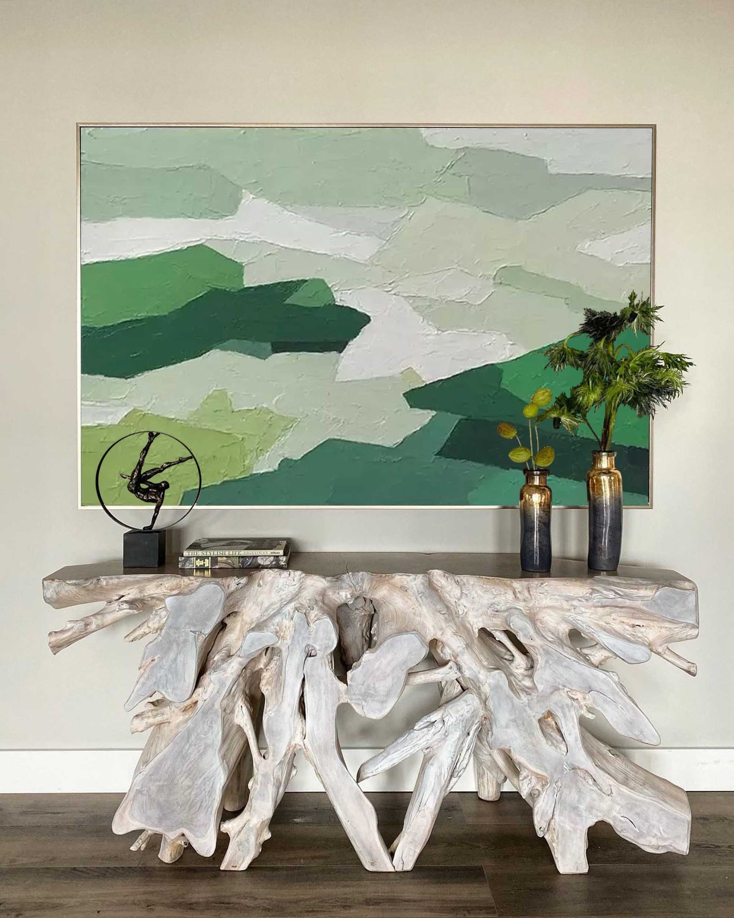 Emerald Hills - Serene Landscape Art Abstract, Textured Green Mountain Painting