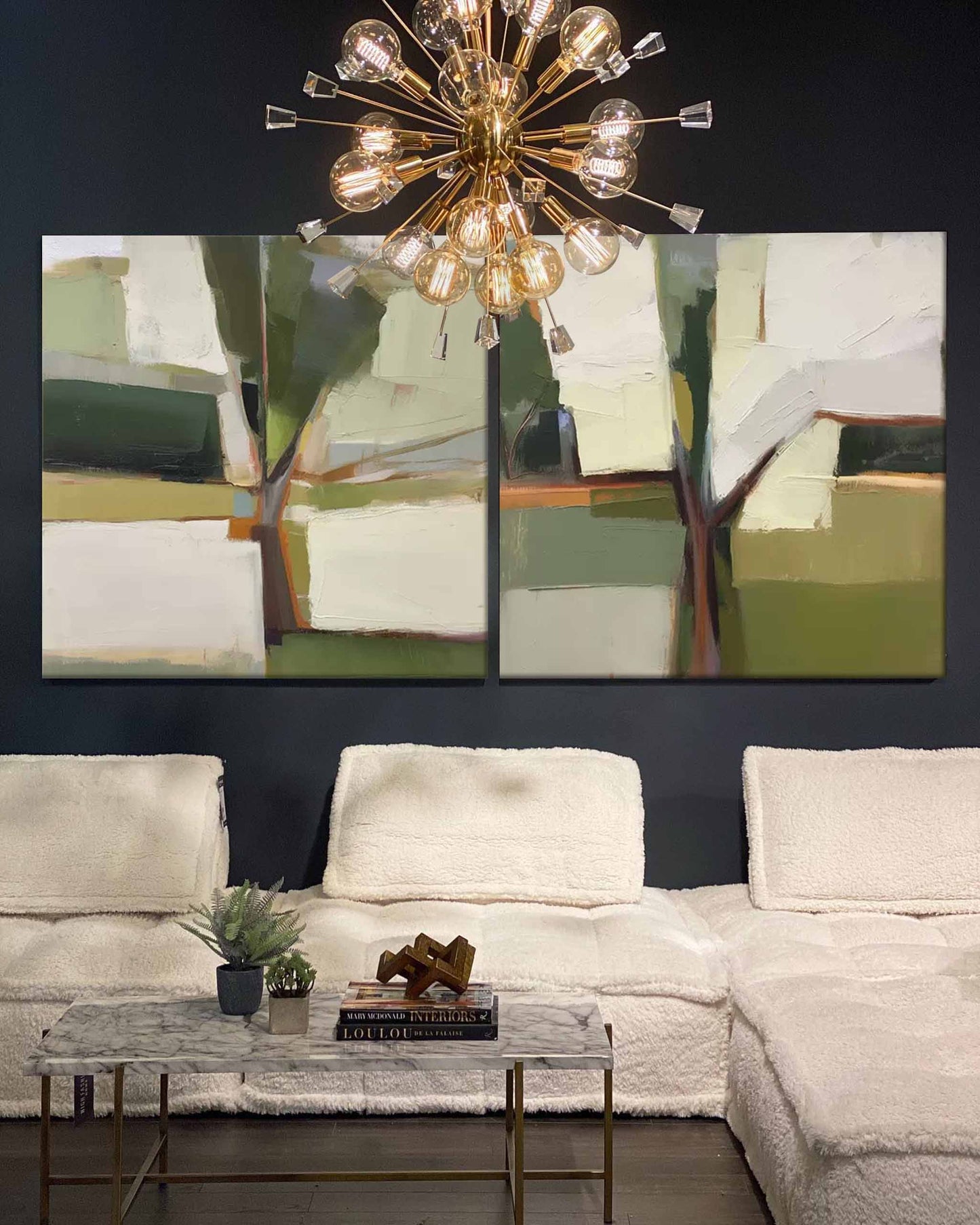 Olive Grove Diptych - Modern Abstract Tree Painting Set