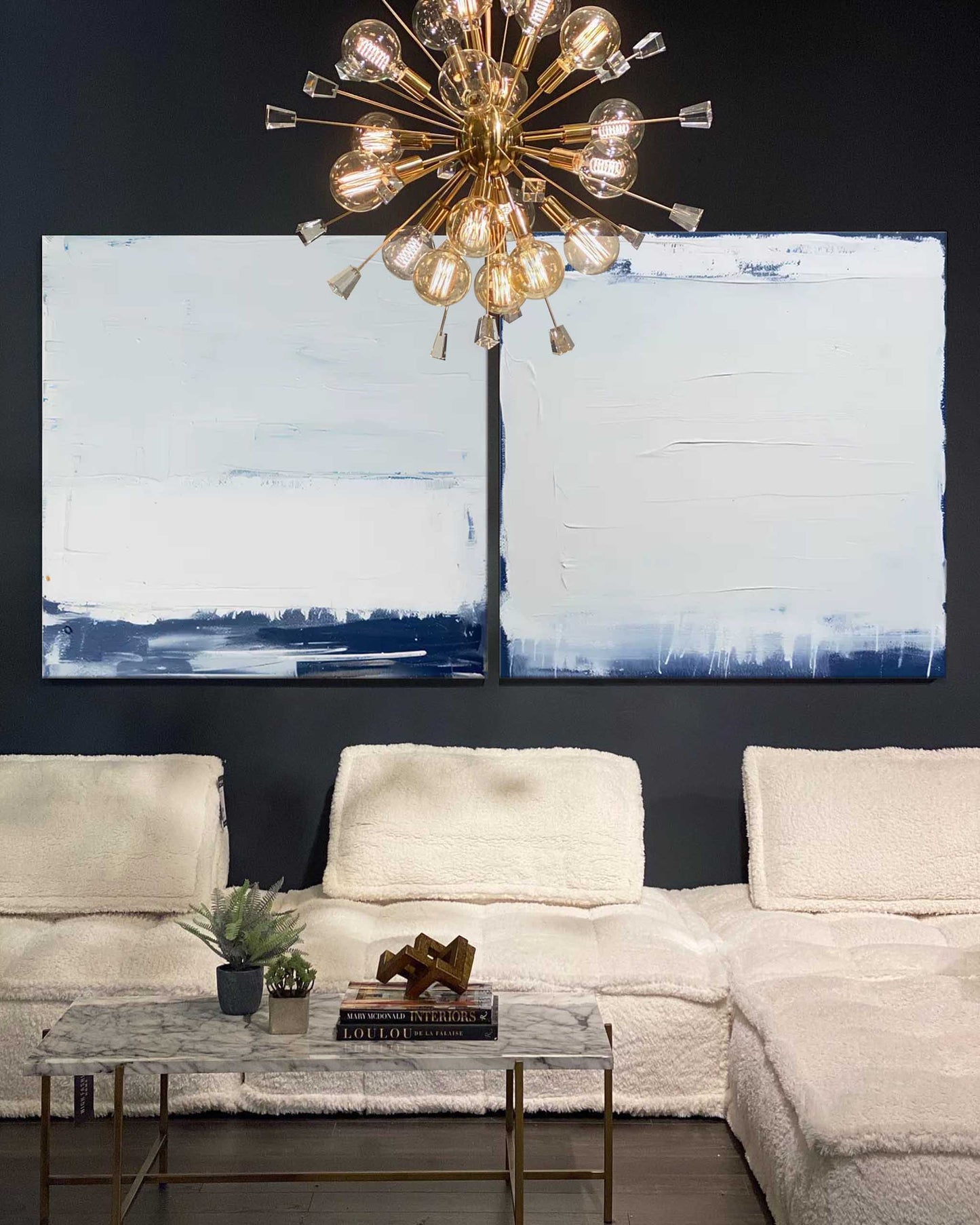 Seascape Diptych - Minimalist White on White Abstract Paintings