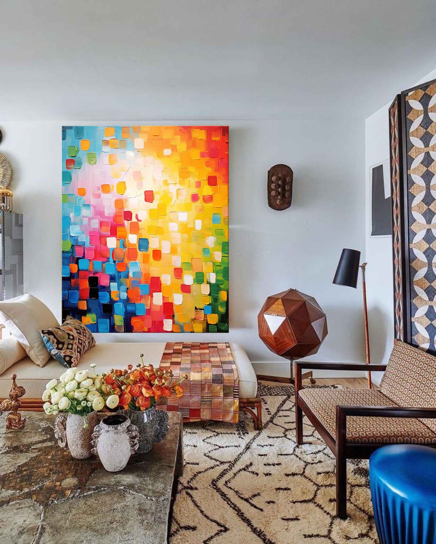 Mosaic of Joy - Colorful Textured Oil Painting on Canvas