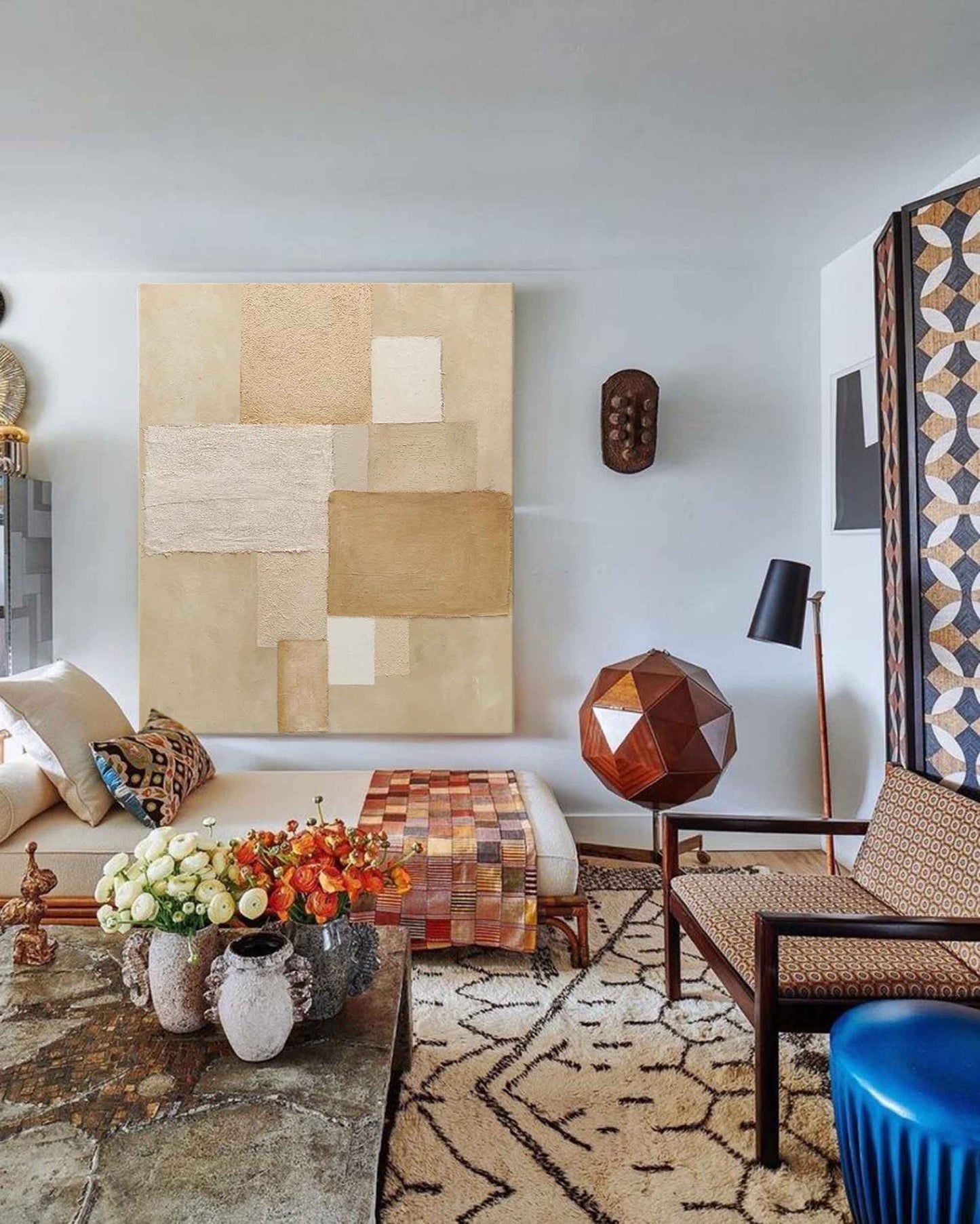 Sandstone - Abstract Collage Art, Neutral Textured Geometric Painting