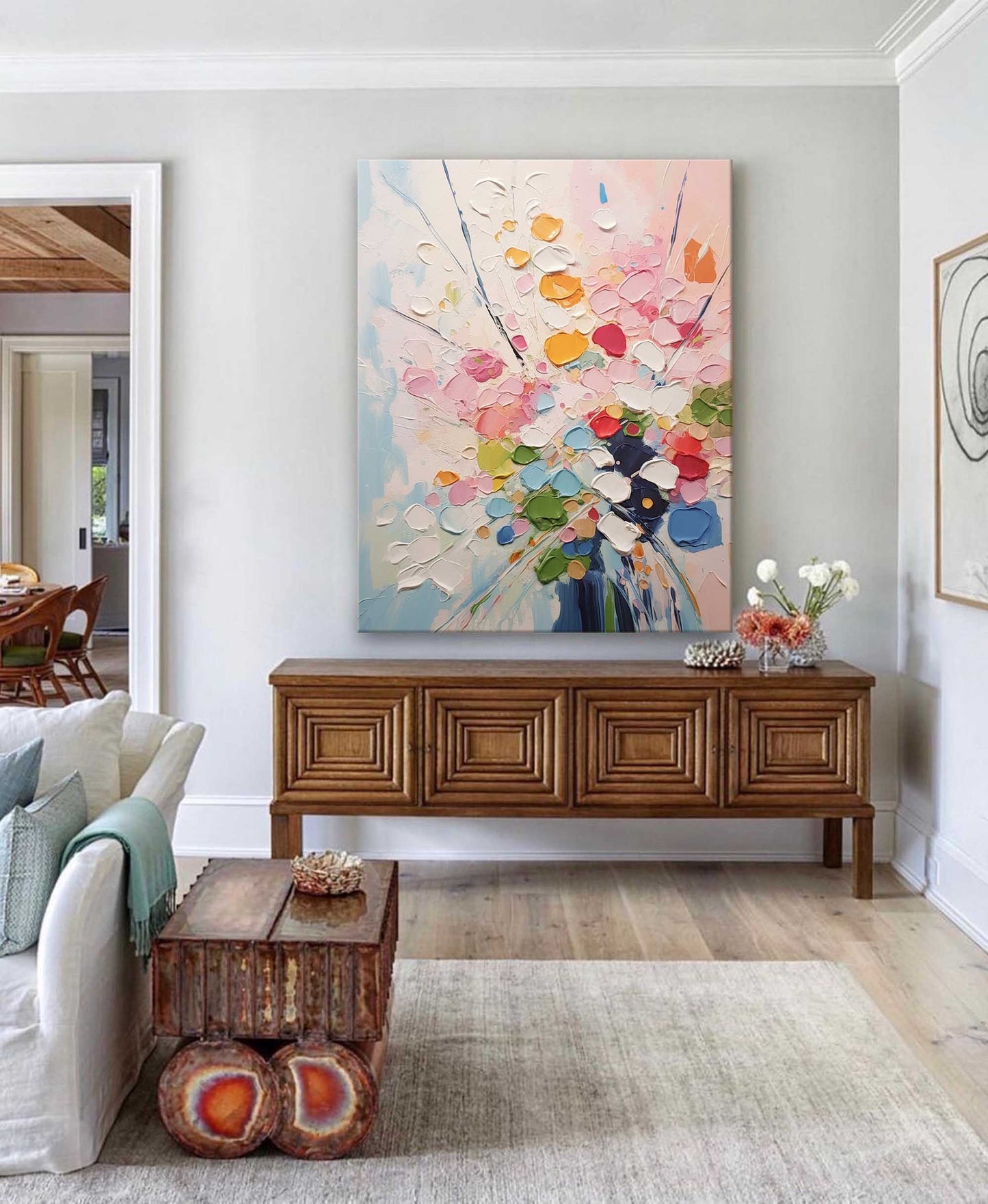 Joyful Burst - Contemporary Multicolor Wall Art, Impasto Flower Painting