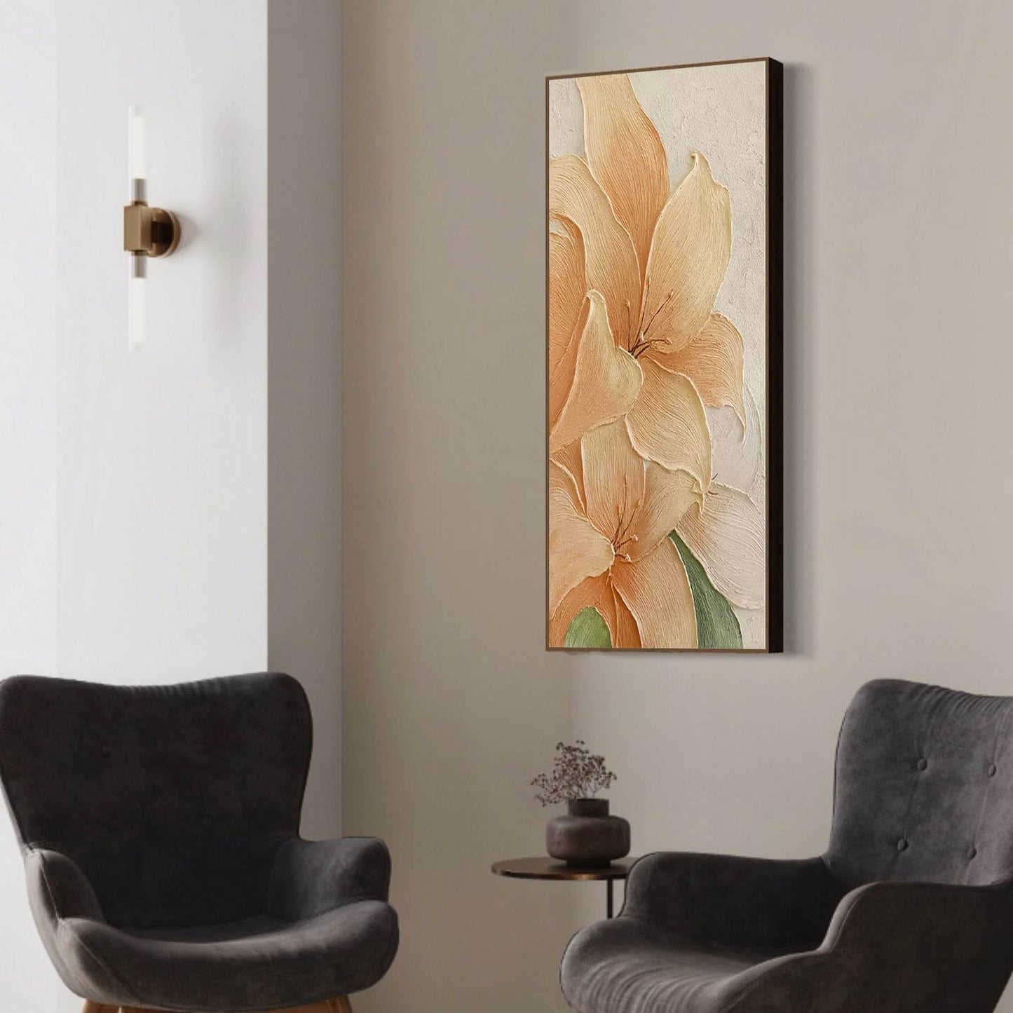 Elegant Blooms - Long Vertical Art of Textured Peach Flowers