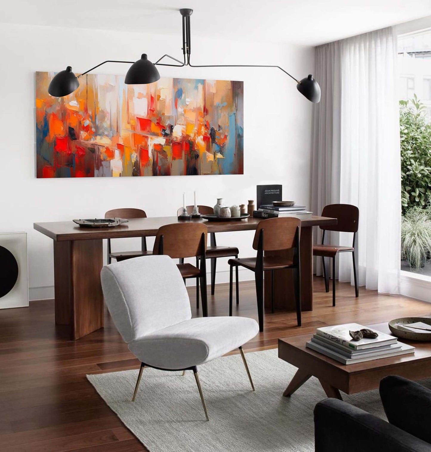 Urban Glow - Abstract Cityscape Oil Painting, Large Horizontal Art