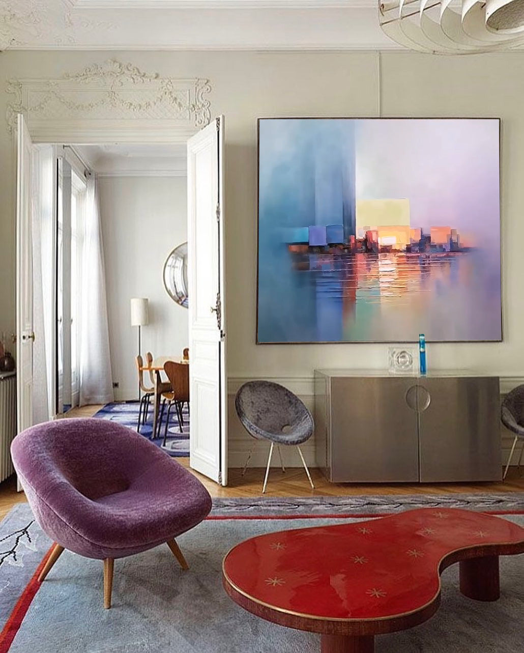 Harbor Lights - Impressionistic Cityscape Oil Painting, Abstract Urban Wall Art