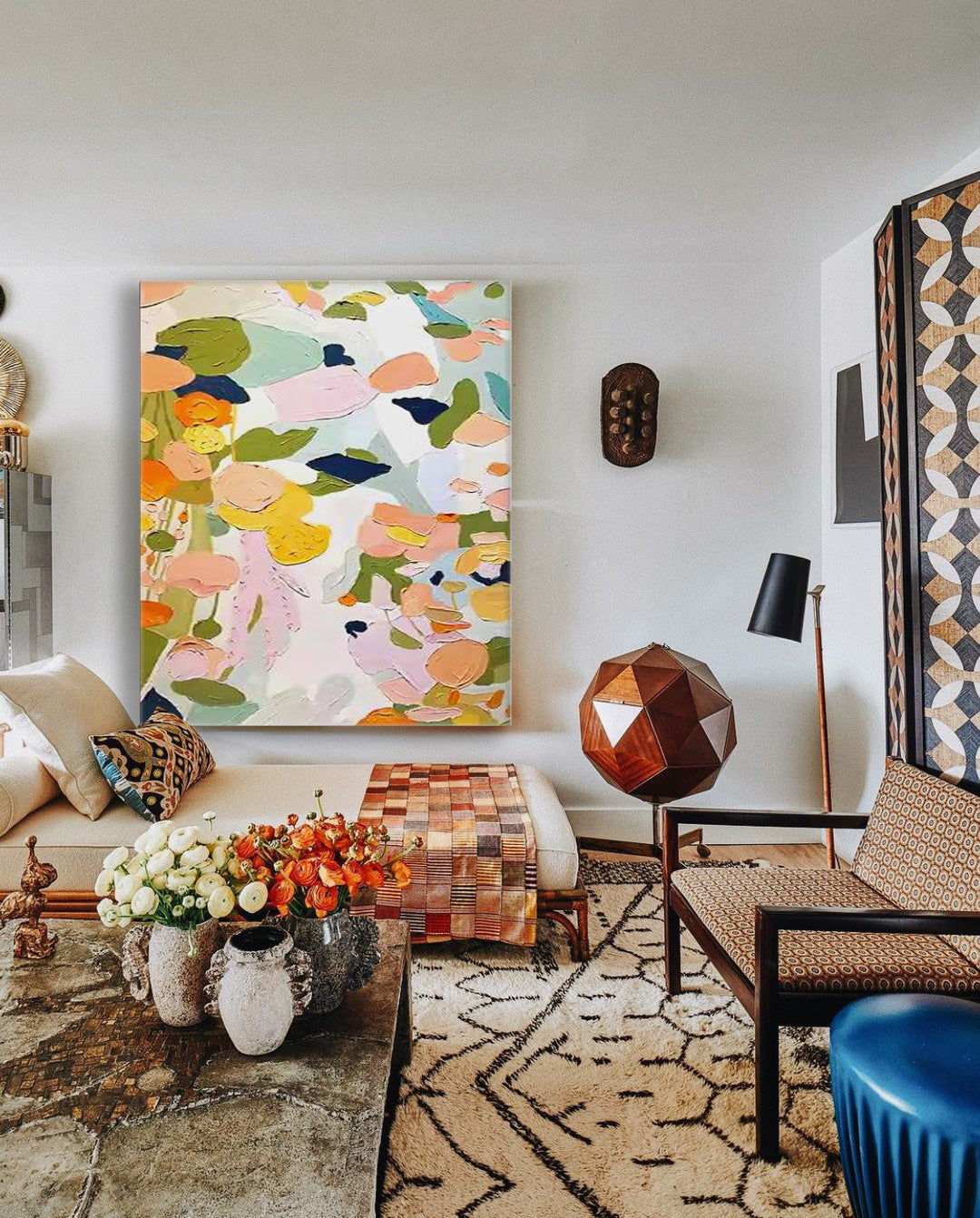 Garden Party - Abstract Botanical Wall Art, Colorful Textured Flower Painting