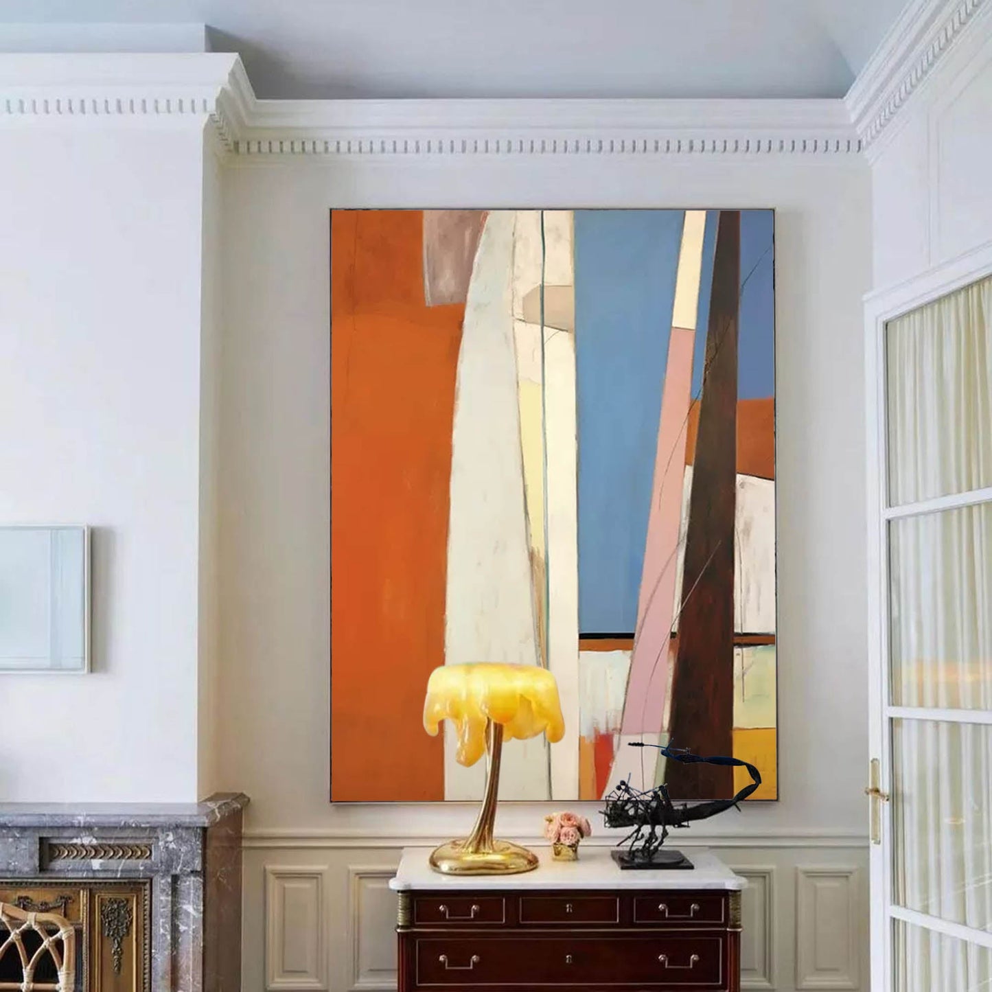 Vertical Ascent - Modern Blue and Brown Art with Geometric Forms