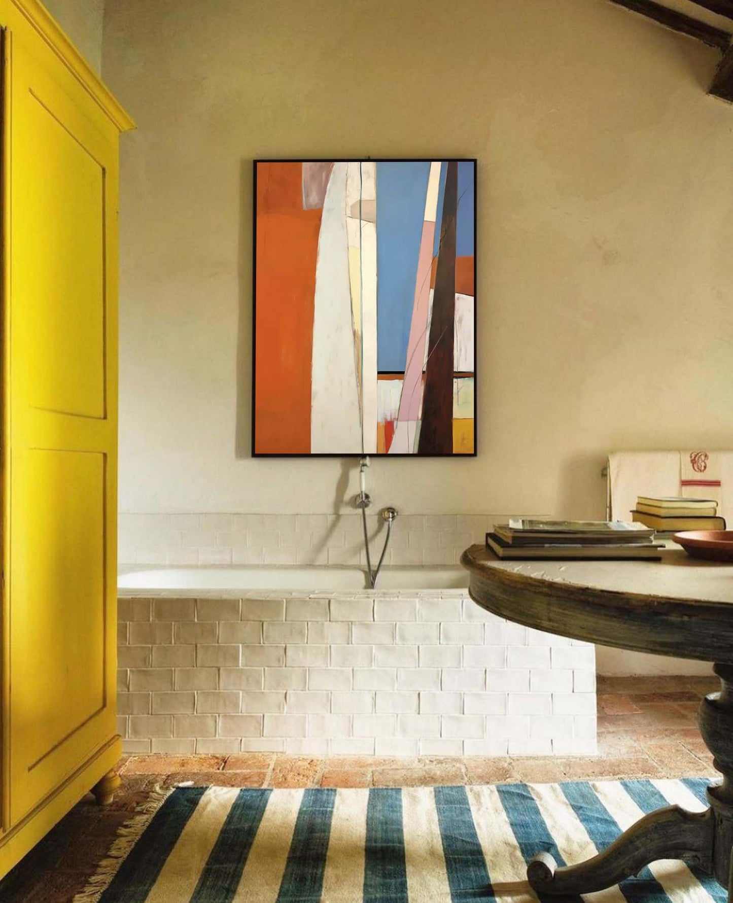 Vertical Ascent - Modern Blue and Brown Art with Geometric Forms