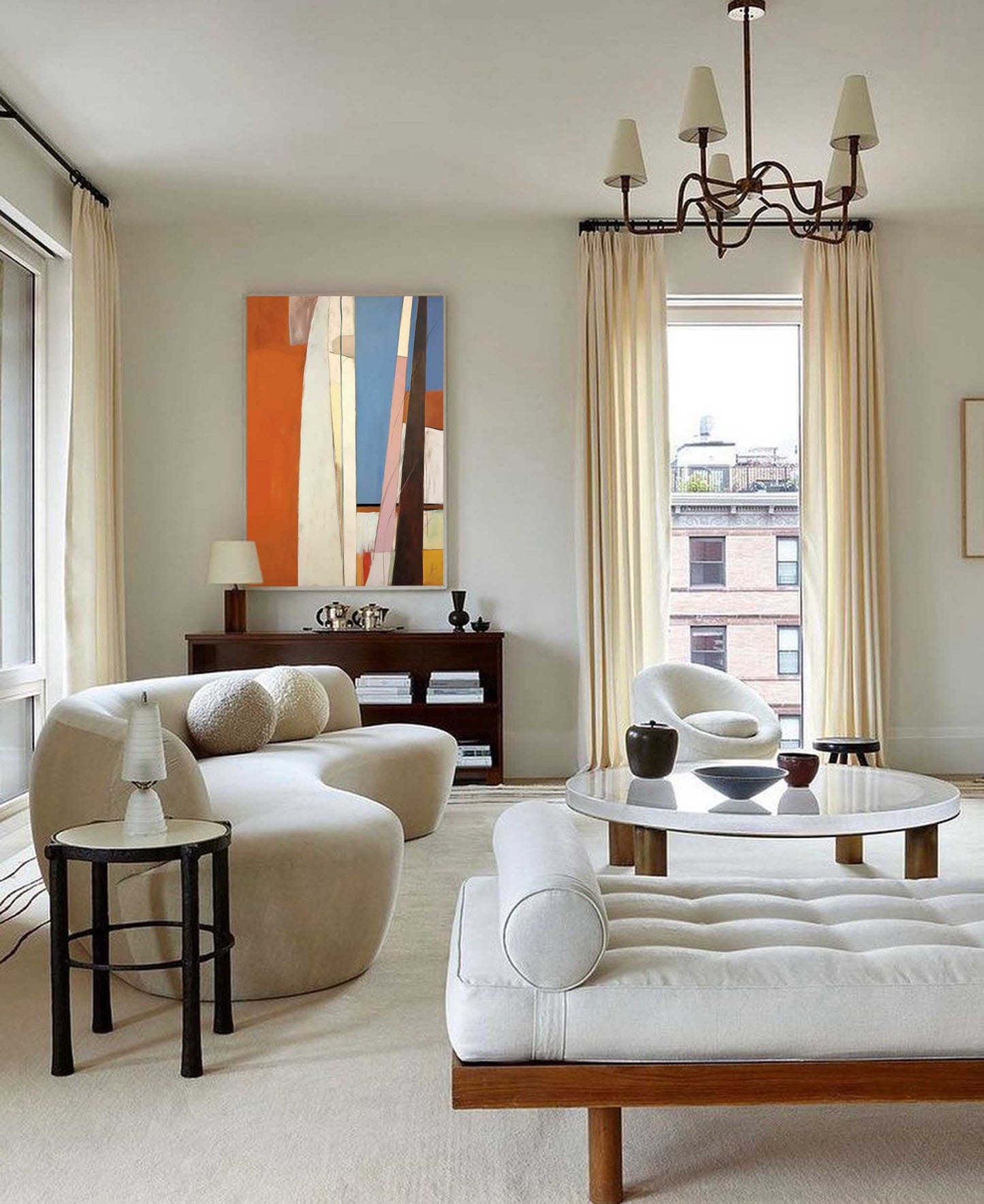 Vertical Ascent - Modern Blue and Brown Art with Geometric Forms