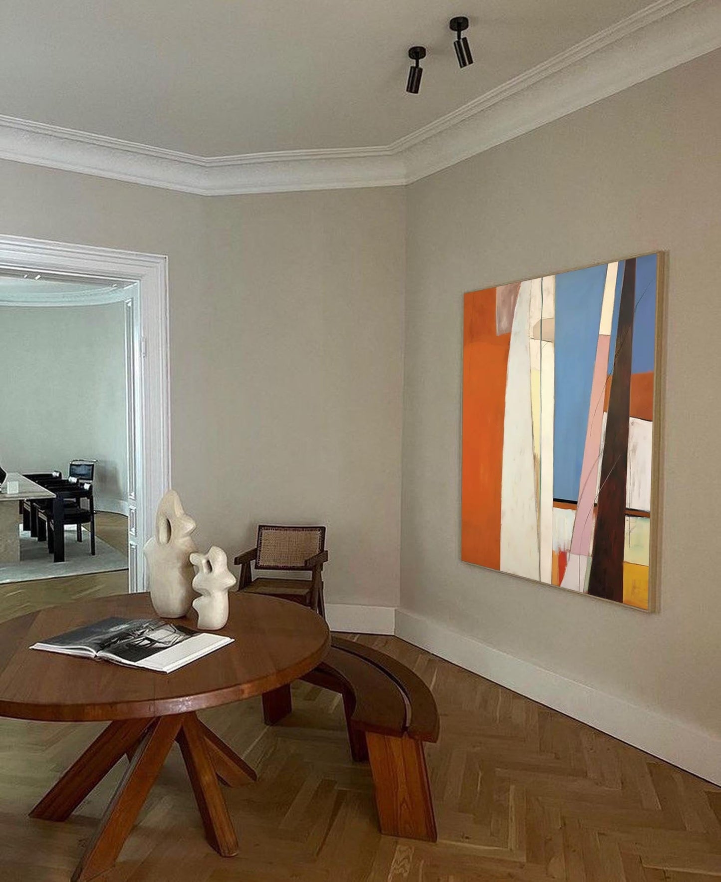 Vertical Ascent - Modern Blue and Brown Art with Geometric Forms