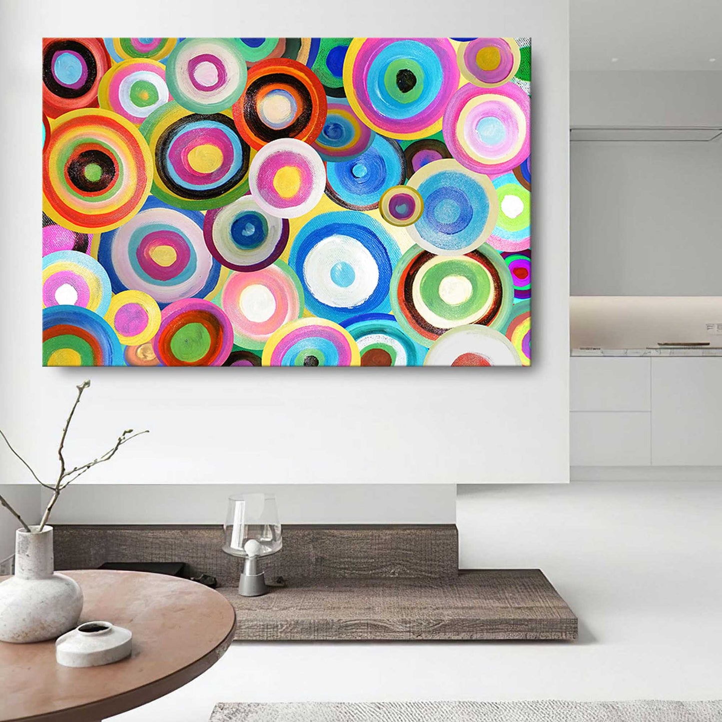 Cosmic Circles - Vibrant Retro Wall Art, Colorful Abstract Circle Painting