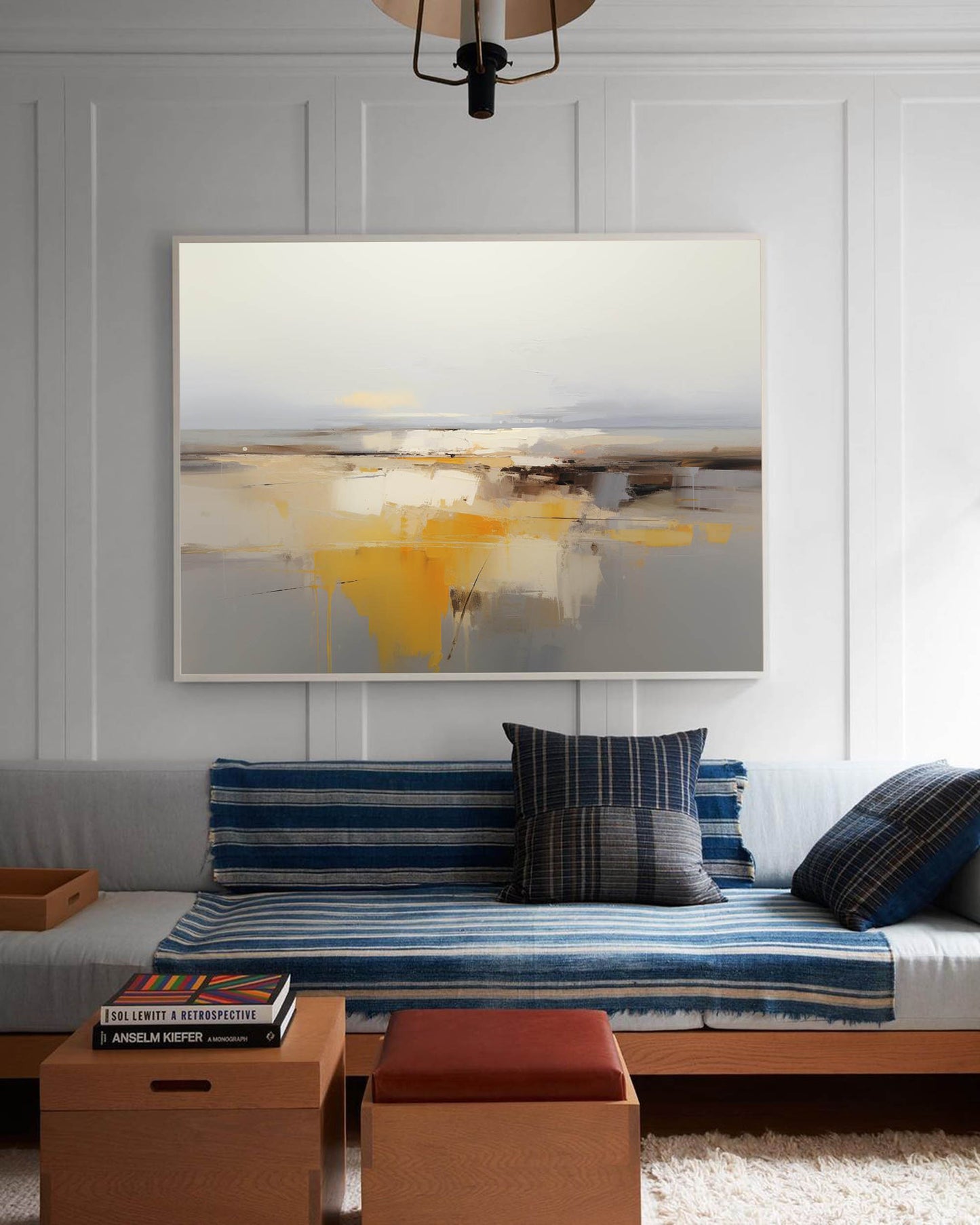 Golden Horizon - Serene Muted Landscape Art, Abstract Yellow and Gray Painting