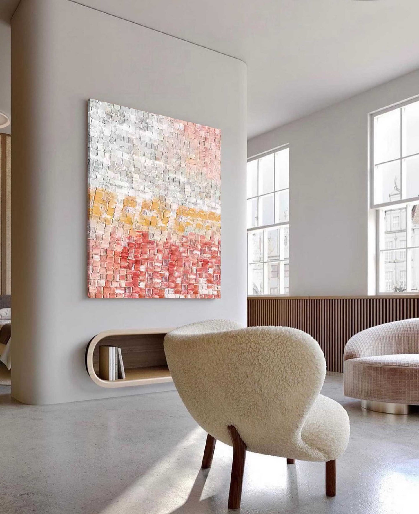 Woven Light - Abstract Texture Painting in Blush Pink and Yellow